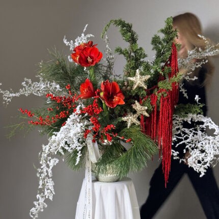Starlight & Vase — lights & ornaments in a winter bouquet